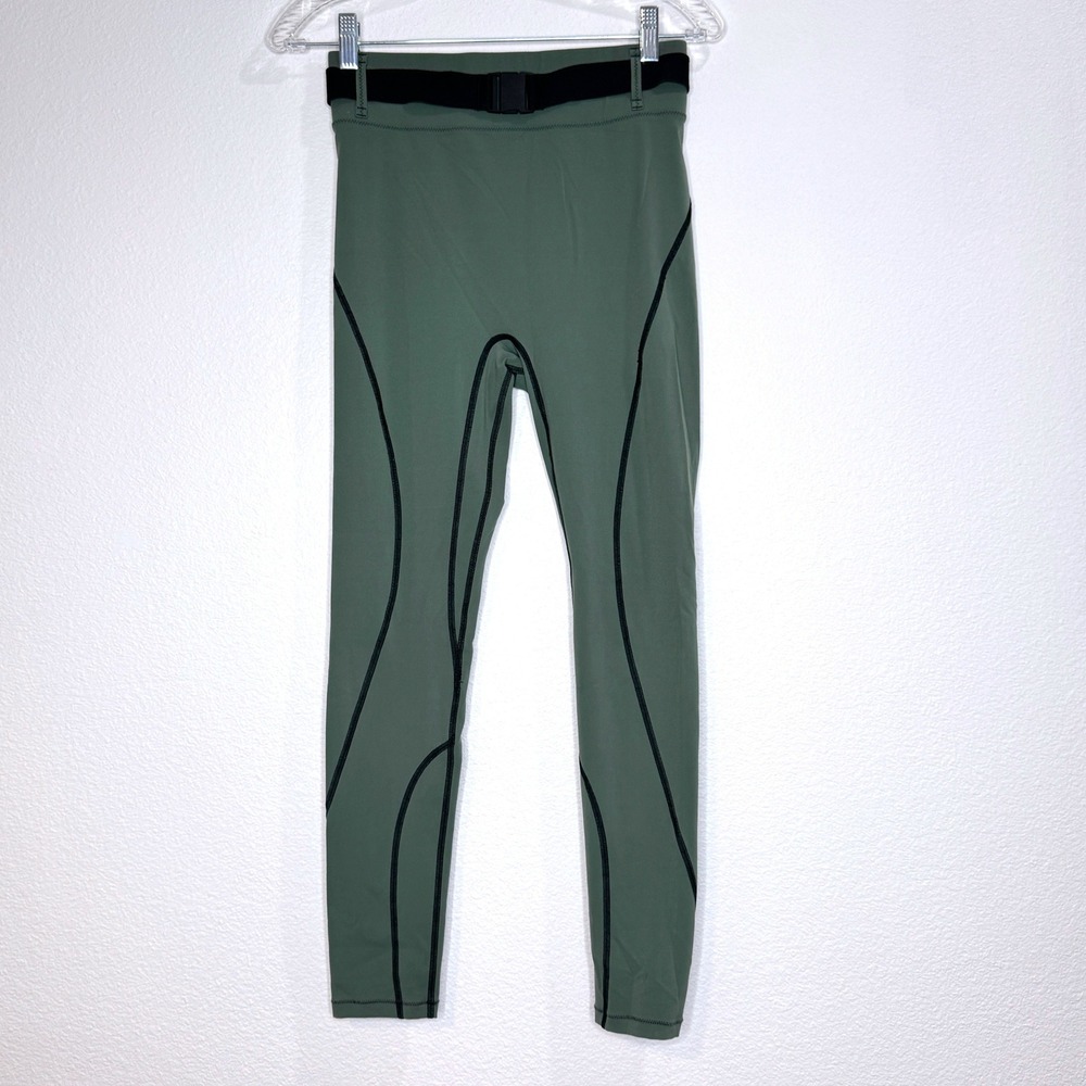 BANDIER & SOLID & STRIPED Belted Leggings SMALL High Rise Olive Green w.‎ Black